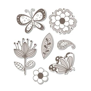 Flower Butterflies Dies & Stamp / Set de Suajes y Sellos Flores y Mariposas