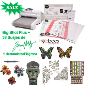 Big Shot PLUS White & Gray Machine + 38 Suajes / Paquete Especial Tim Holtz Máquina de Corte y Grabado